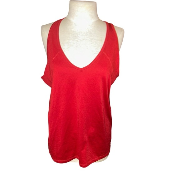 Alo Yoga Women Red Coolfit V-Neck Mesh Racerback Tank Top Large workout L - Picture 1 of 5